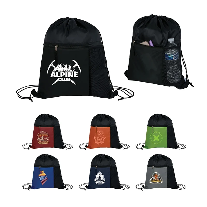 Manchester Recycled (RPET) Drawstring Bag With Zippered & Mesh Pockets 1