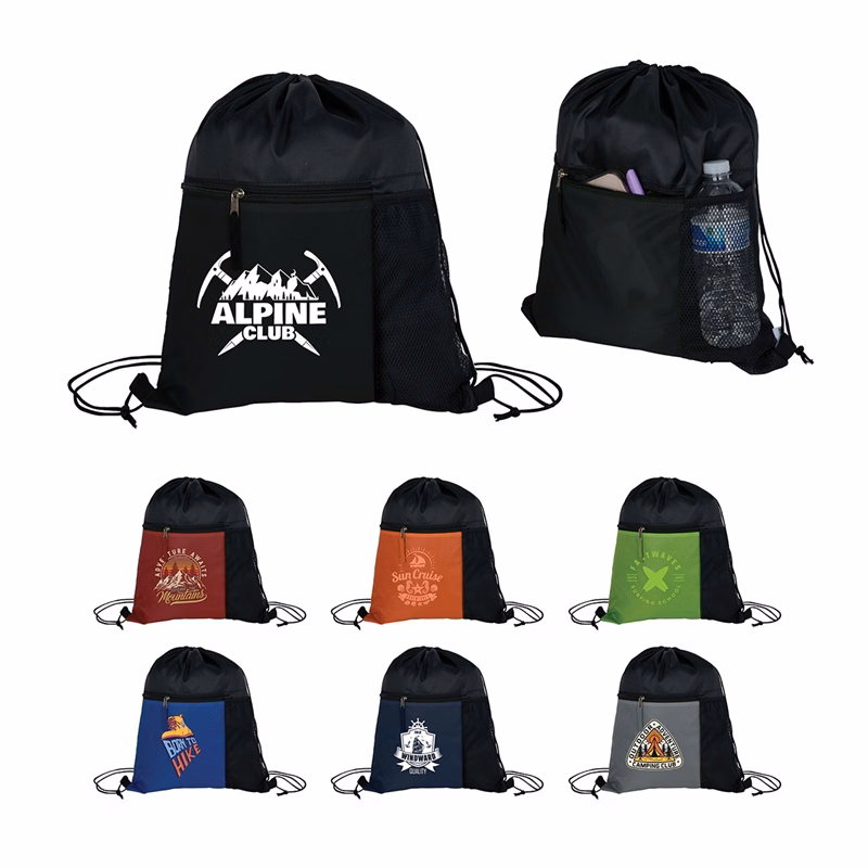 Manchester Recycled (RPET) Drawstring Bag With Zippered & Mesh Pockets