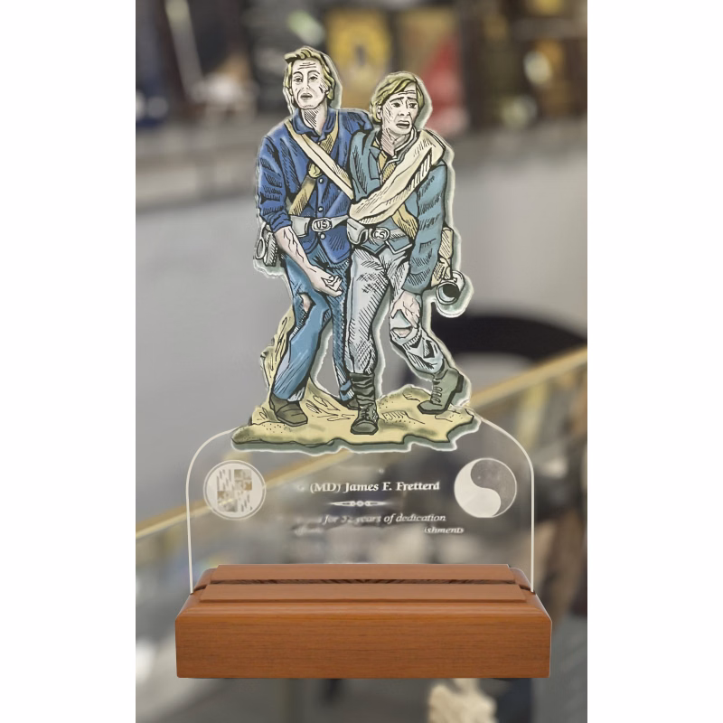 Custom Cut acrylic with color in wood base