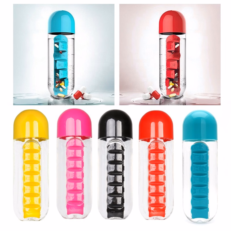 Portable Pill 7 Organizer Box Water Bottle