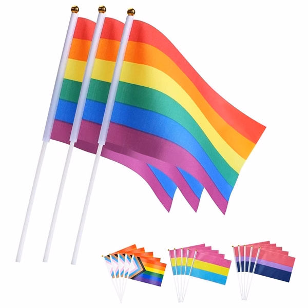 Custom 8 inch Polyester Pride Stick Flags with White Pole — Trade Show Event Signage