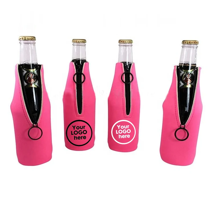 Breast Cancer Awareness Neoprene Zipper Bottle Coolers, custom koozie with logo imprint 1