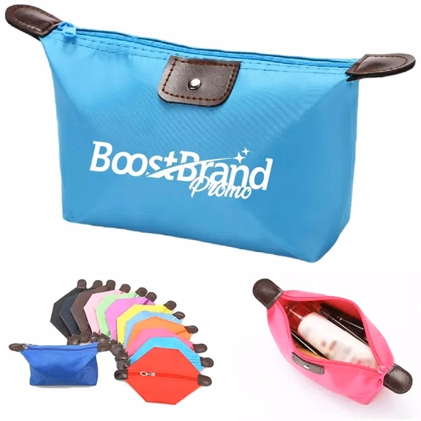 Custom Foldable Travel Pouch with Zipper Closure & Wrist Strap — Toiletry Organizer