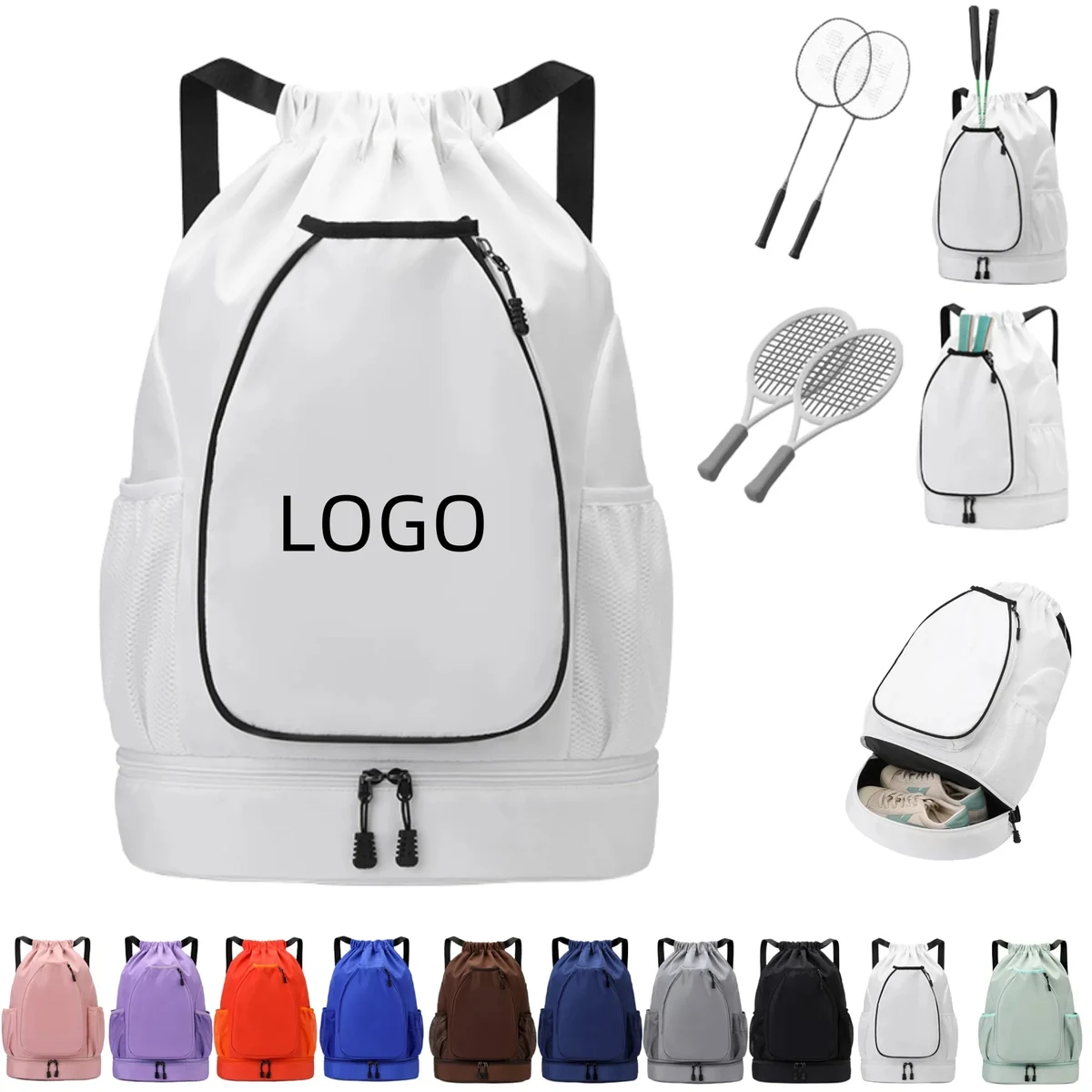 Sports Drawstring Bag Pickleball Tennis Training Backpack 1