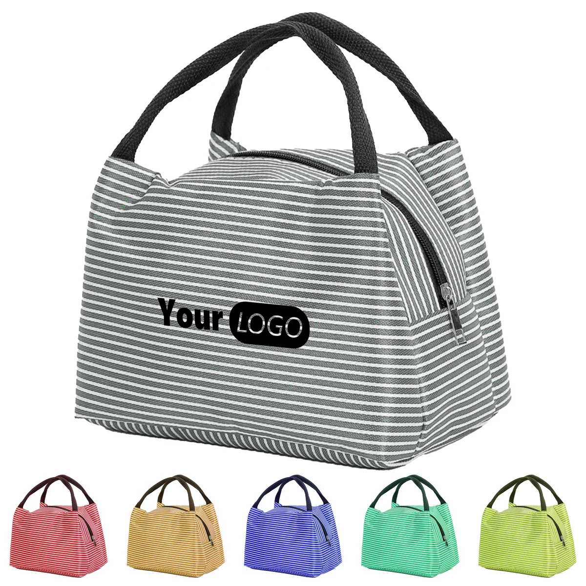 Nylon Elegant Striped Lunch Tote 1