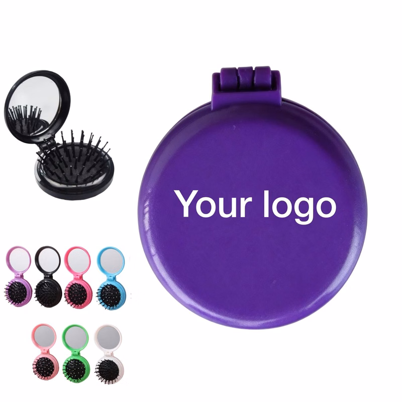 Foldable Round Mirror with Hair Comb, Portable Design