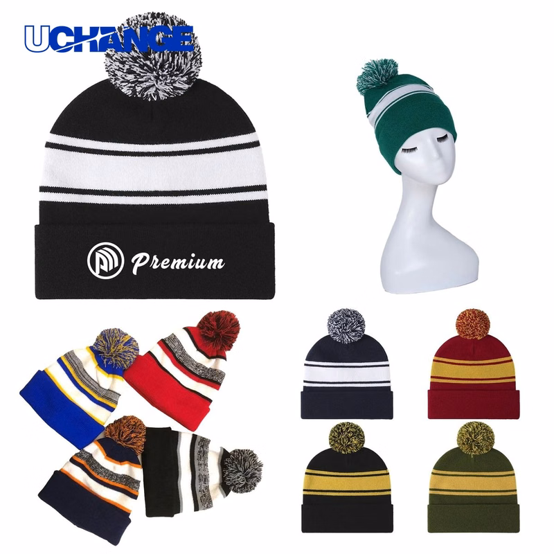 Two-Tone Knit Pom Beanie