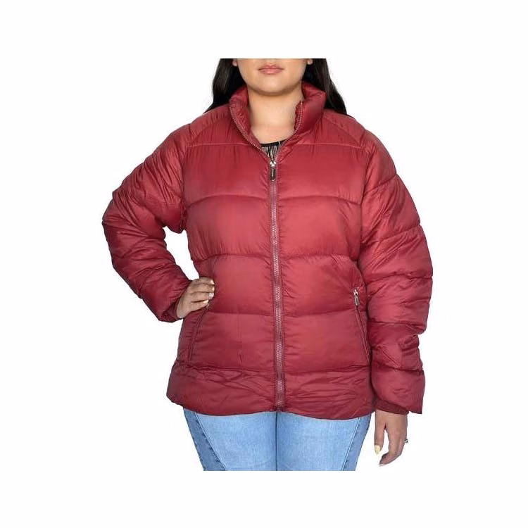 Women's Solid Puffer Jackets Burgundy Large