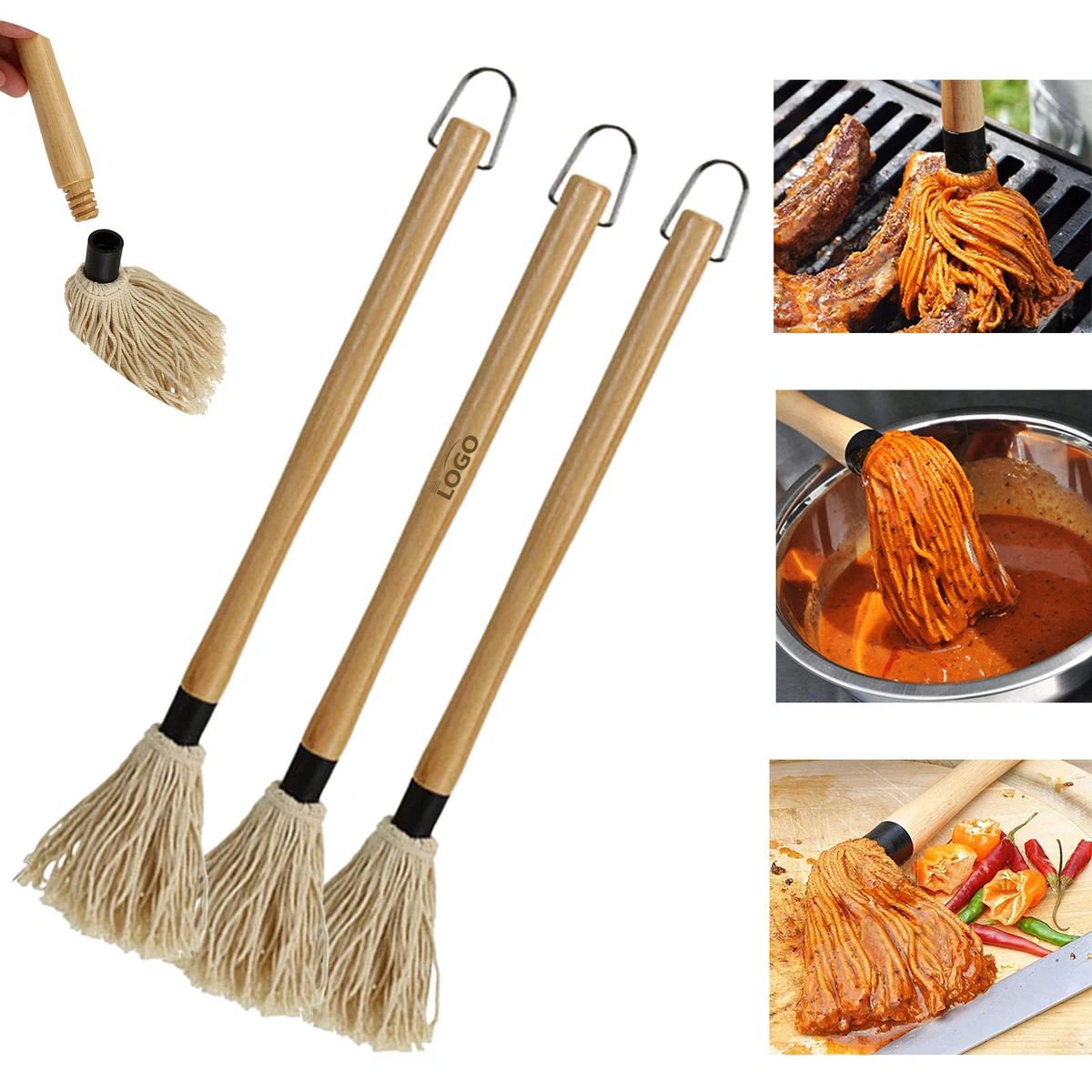 Custom Logo Wooden BBQ Basting Brush 1