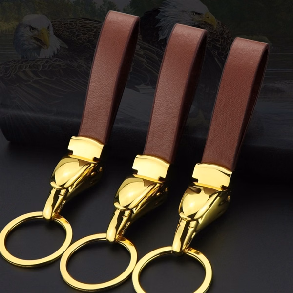 Custom Metal Eagle Keychain with Leather Accent — Premium Business & Automotive Gift