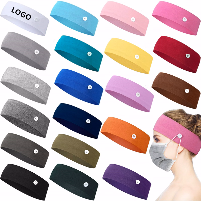 Elastic Button Headband, Cotton Stretch Sport Headband