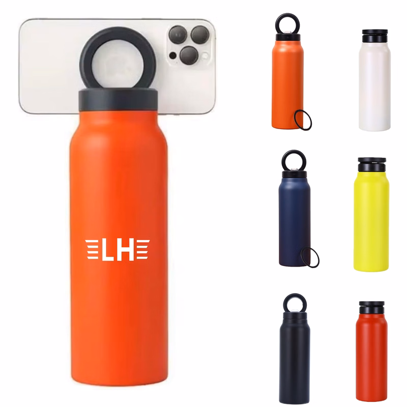 24 oz Magnetic Insulated Water Bottle With Rotating Magnetic Phone Holder
