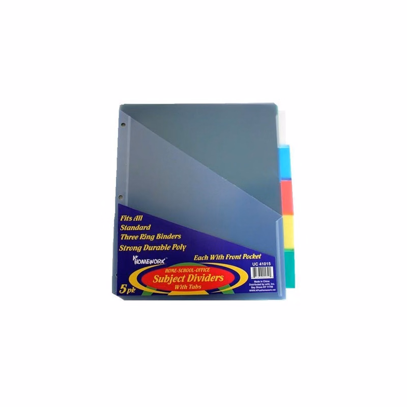 Subject Dividers - Assorted Colors 5 Pack 1 Pocket