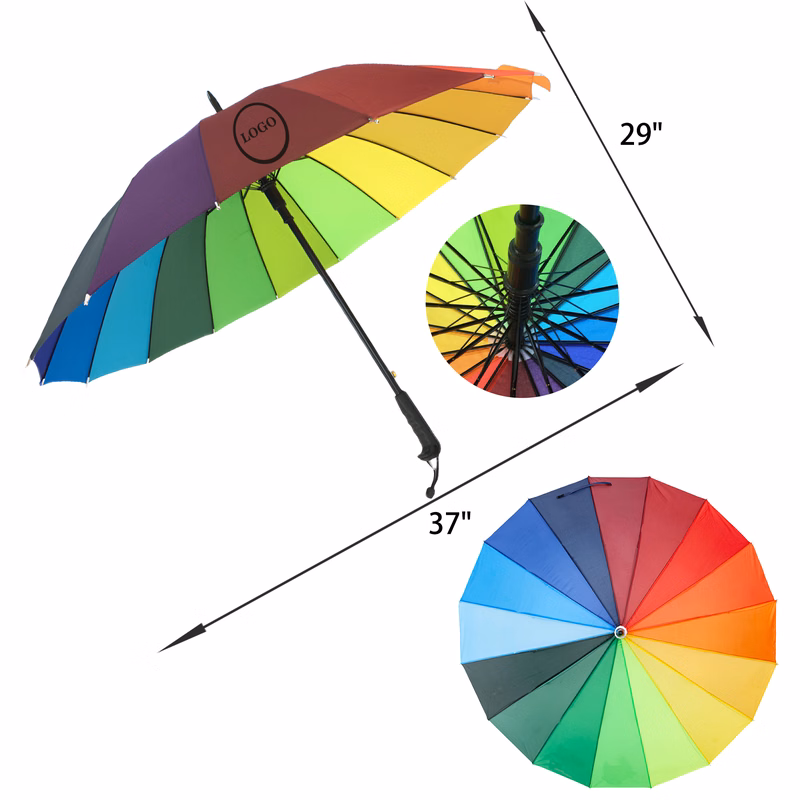 MOQ 50 PCS Stylish 16 Ribs Rainbow Umbrella