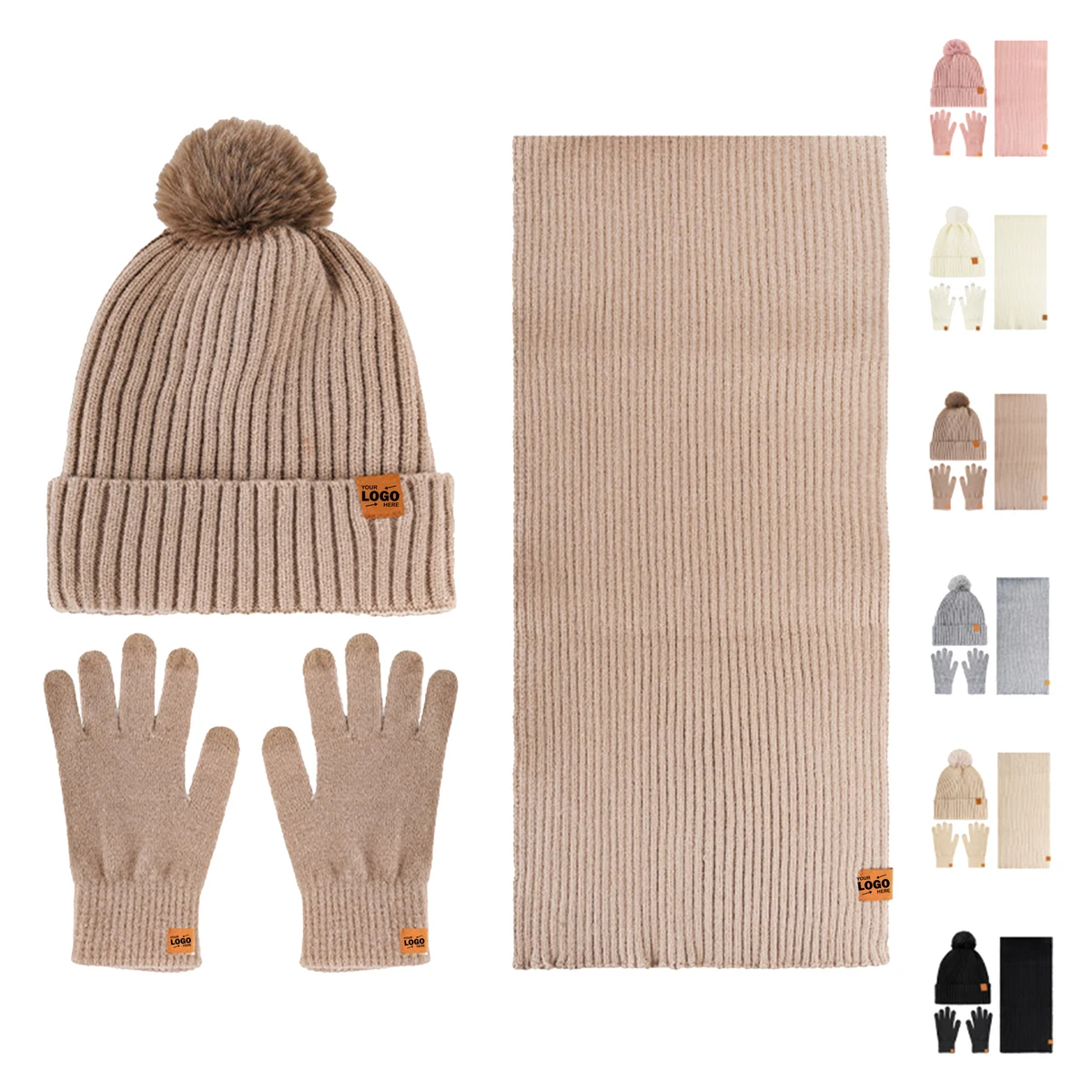 Fashionable Knitted Winter 3 Piece Set Beanie Scarf Gloves 1