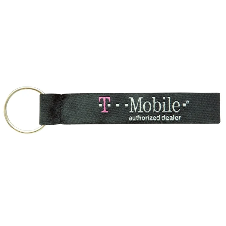 Woven Rectangle-Shaped Key Fob w/ Black Backing & Split Ring - "Elite" Weave 1