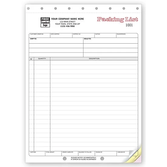 Packing Lists, Large, Carbonless 1