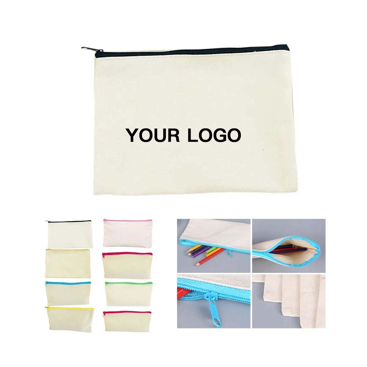 Durable Canvas Pouch with Zipper Closure, custom tote bag with logo imprint 1