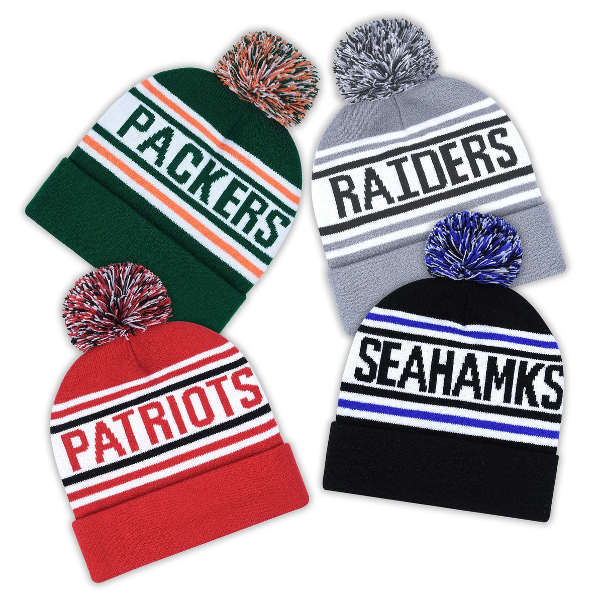 Pom Pom Jacquard Knit Beanie With Custom Embroidered Logo 1