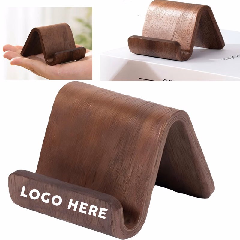 Curved Wood Mobile Device Desk Holder