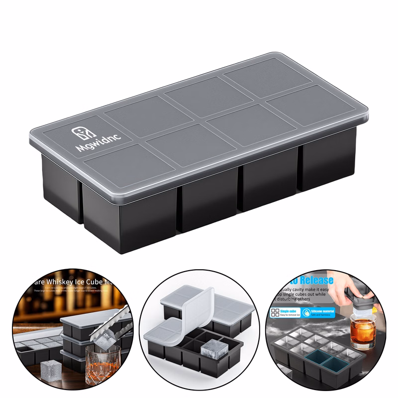 8-Cell Silicone Ice Cube Tray with Lid