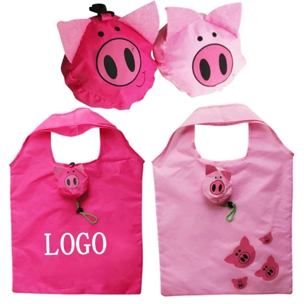 Pig Shaped Folding Shopper Tote Bag, custom tote bag with logo imprint 1