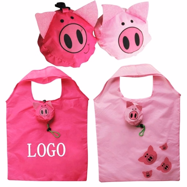 Pig Shaped Folding Shopper Tote Bag