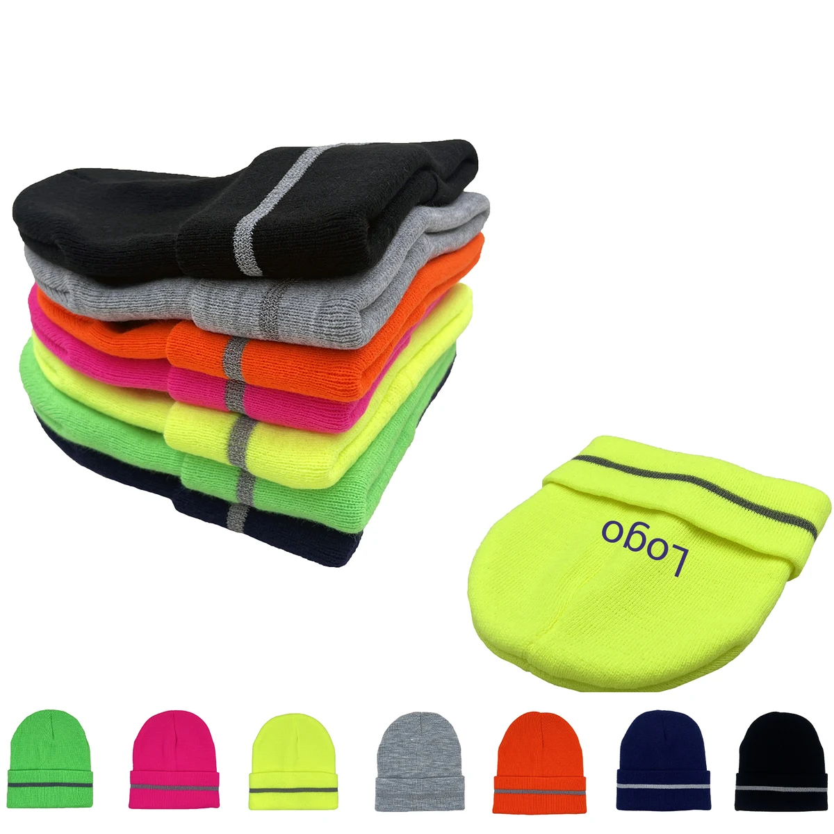 Custom Outdoor Warm Acrylic Reflective Safety Beanie Hat 1