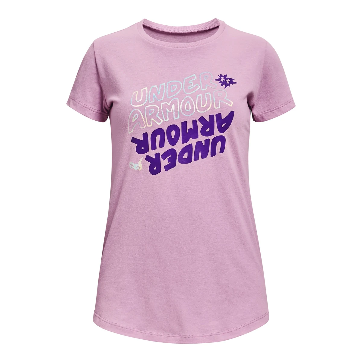 Girls' UA Wordmark Graphic Short Sleeve 1