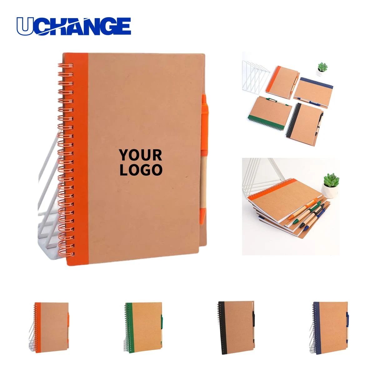 5 X 7 Soft Cover Kraft Spiral Notebook Set with Pen 1