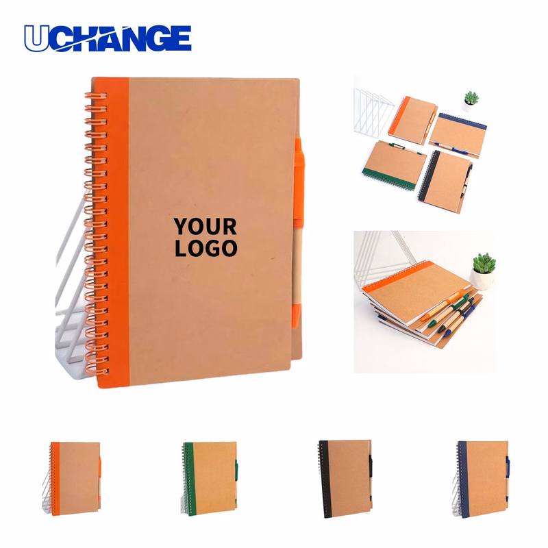 5 X 7 Soft Cover Kraft Spiral Notebook Set with Pen