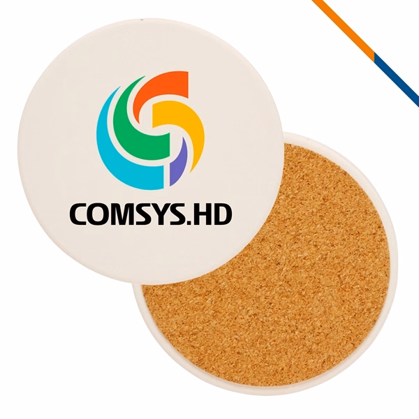 Custom 4 inch Round Ceramic Coaster with Cork Bottom — Café & Hospitality Promo