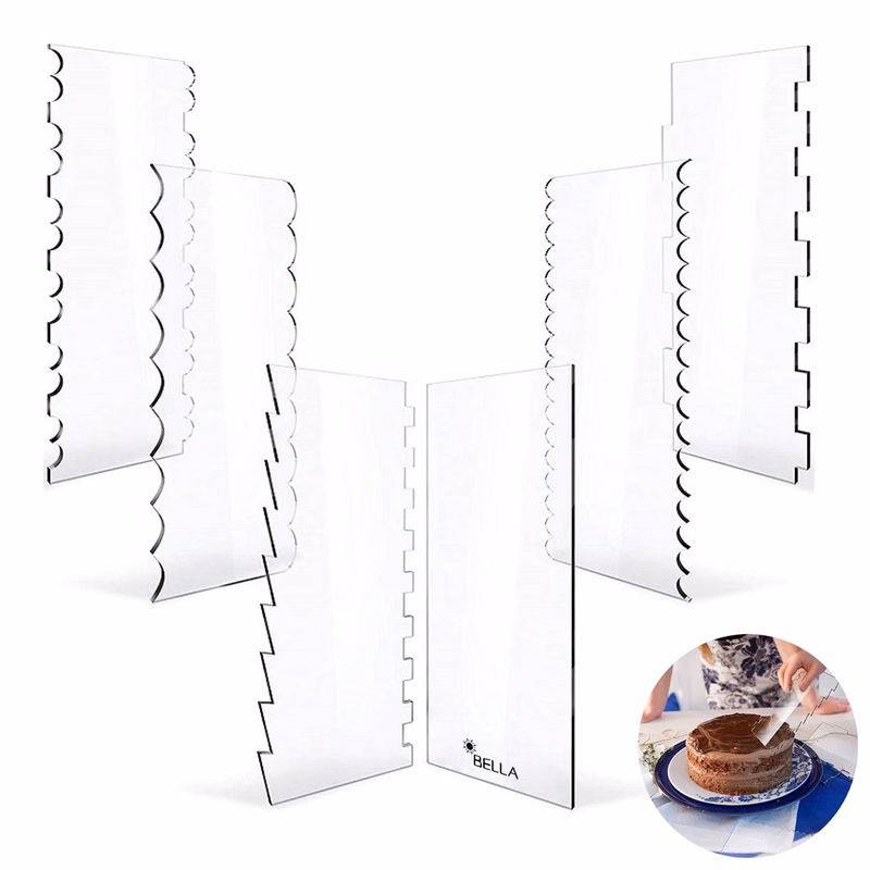 6 Pcs Clear Acrylic Cake Scraper