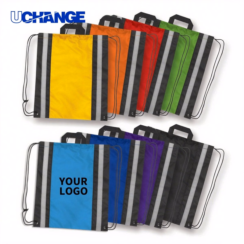 Reflective Drawstring Sports Backpack Bag with Top Handle
