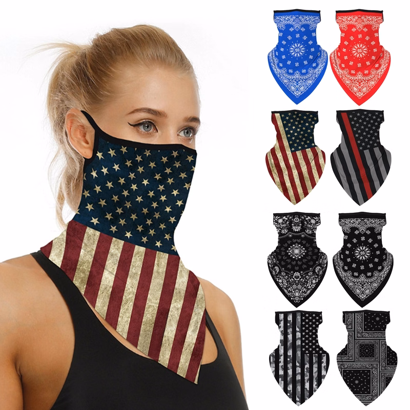 Printed Neck Gaiter Scarf Shield Bandana With Ear Loops