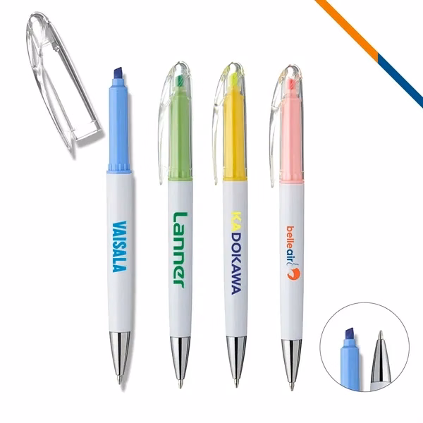 Custom Plastic 2 in 1 Ballpoint Pen and Highlighter — Desk Organizer Office Giveaway