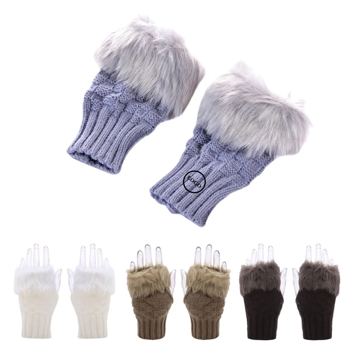 Women's Faux Fur Knit Fingerless Arm Warmers 1