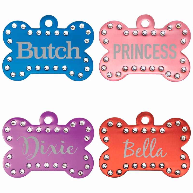 1 1/2" x 1" Anodized Aluminum Swarovski Bling Bone with Tab