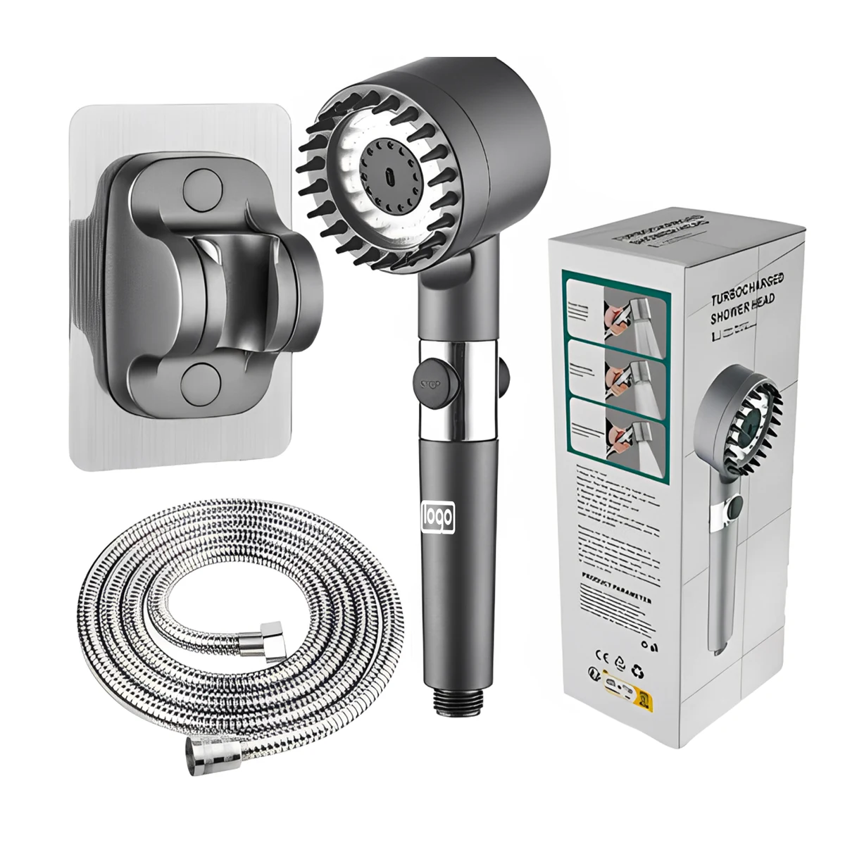 High Pressure Handheld Shower Head Kit w/ Wall Mount Bracket 1