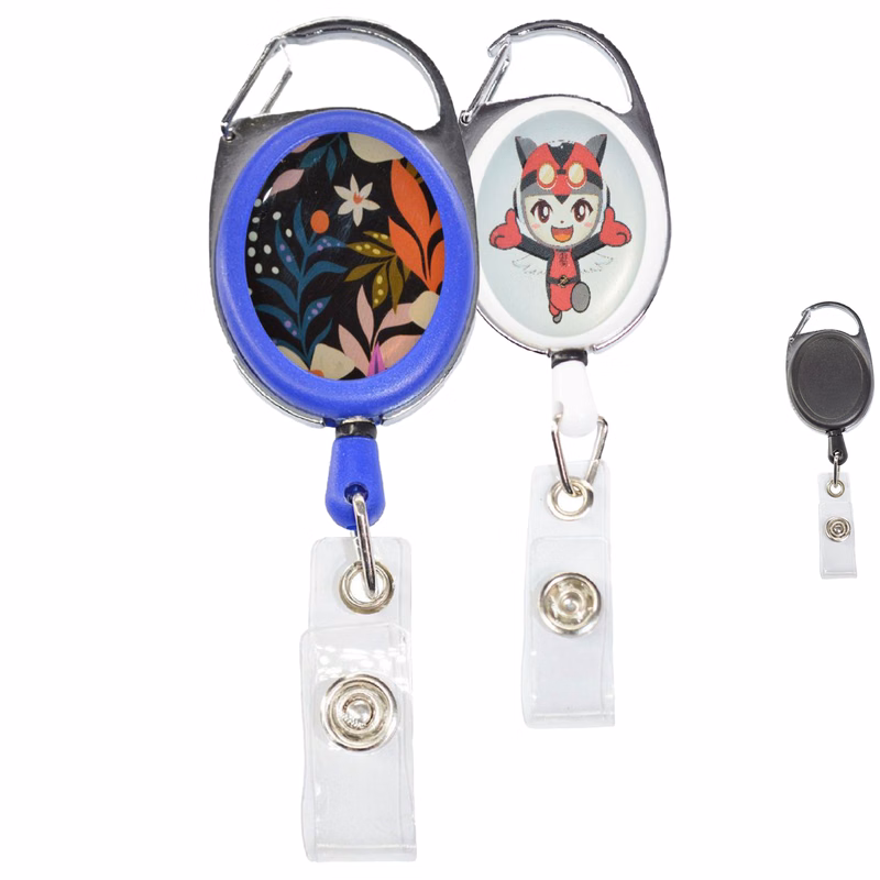 Front Concave Surface Oval Carabiner Badge Reel w/ Plain Back