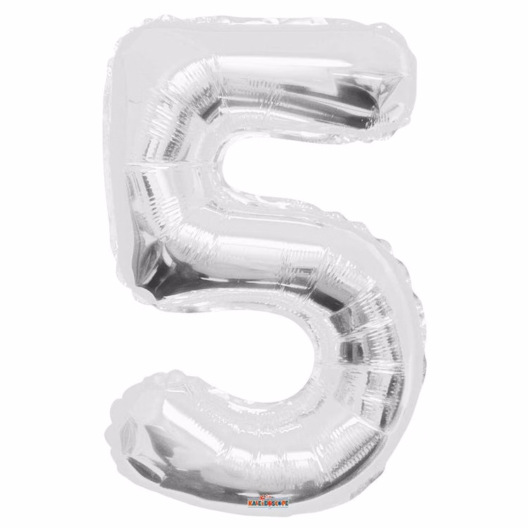 Mylar Number 5 Balloons - Silver 34"