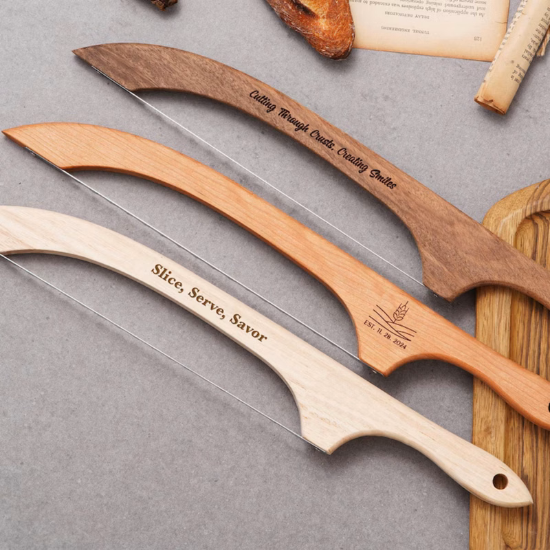 Wooden Bow Style Bread Knife With Bag