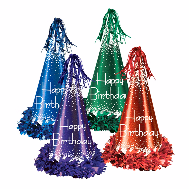 Fringed Foil Happy Birthday Party Hat