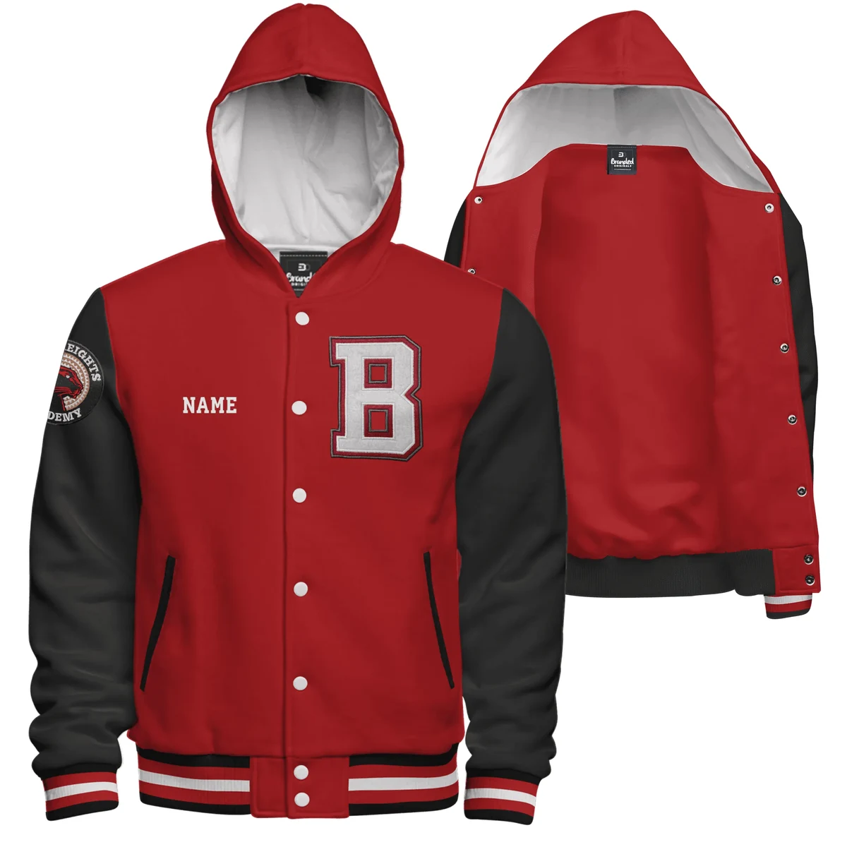 Hooded Cotton Fleece Varsity Jacket With No Lining 1