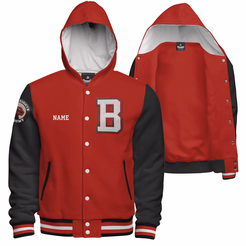 Hooded Cotton Fleece Varsity Jacket With No Lining