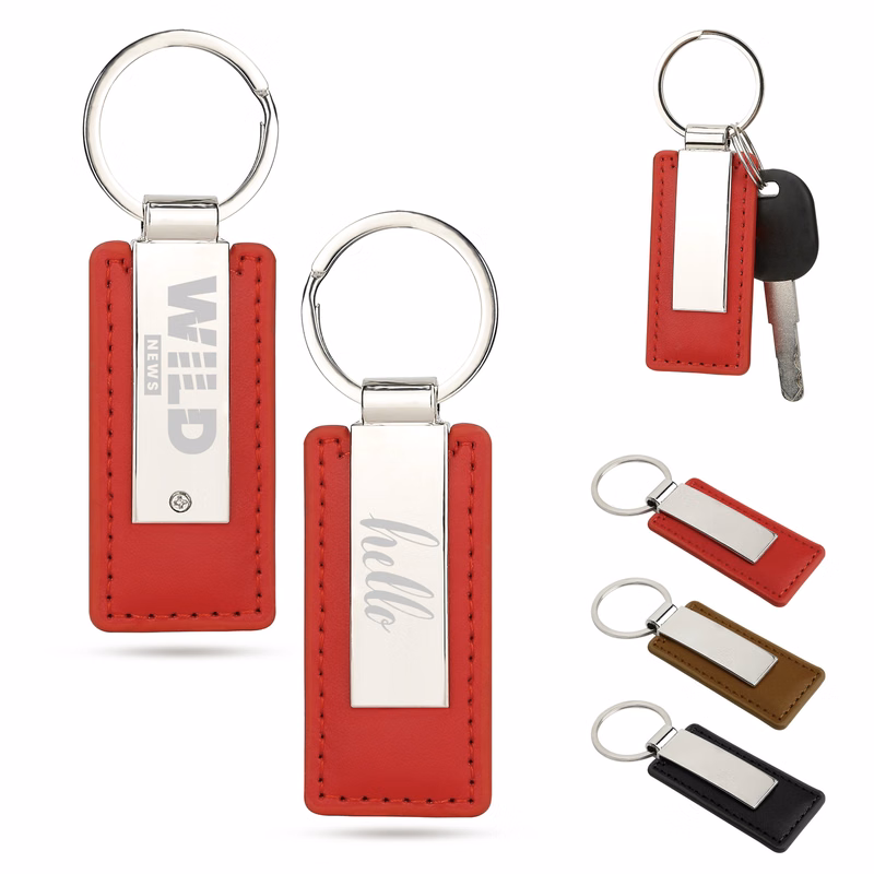 Metal Keychain With PU Leather