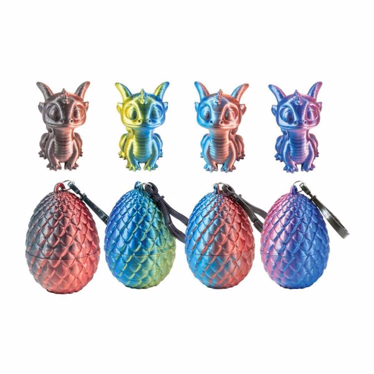 3D Printed Dragon Egg with Mini Dragon Keychain - Assorted