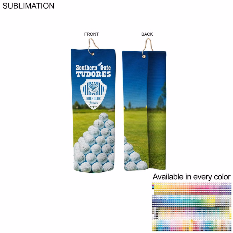Microfiber Dri-Lite Terry Golf Towel, Finished size 6x15, Trifold Grommet & Hook, Sublimated