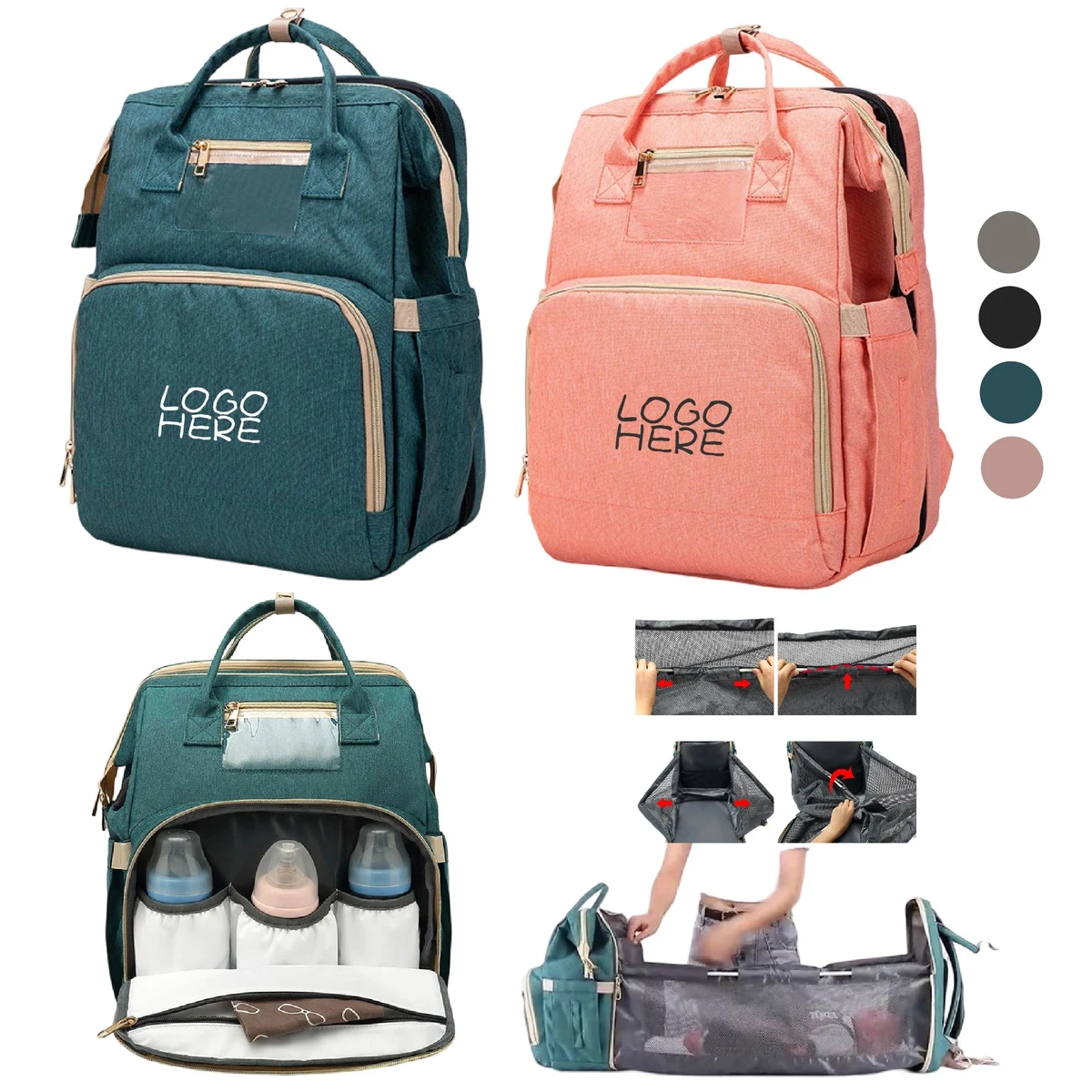 Foldable Diaper Backpack w/Baby Bed 1