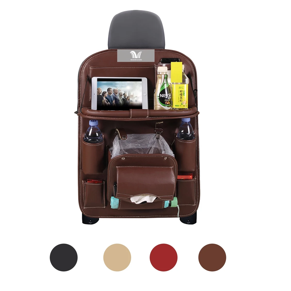 Car Backseat Storage Organizer with Trash Table PU Leather 1